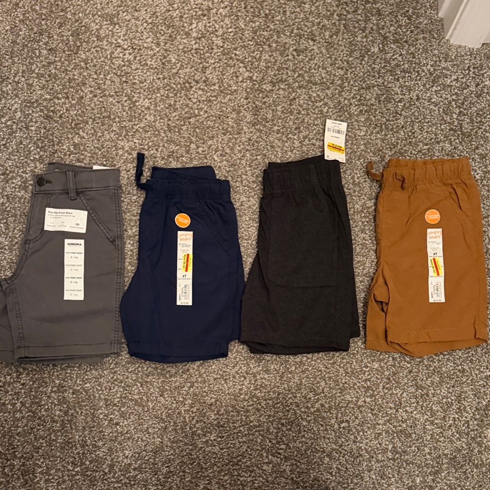 Boys 4T / 4 Assorted Kids Pull-On Shorts - Navy, Gray, Blue, Brown NWT